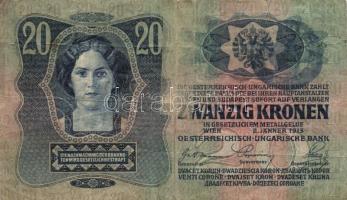 1902. 1000K piros "Magyarország" bélyegzővel + 1913. 20K román körbélyegzővel T:III,III-