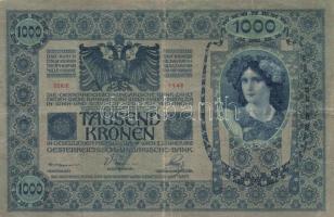 1902. 1000K piros "Magyarország" bélyegzővel + 1913. 20K román körbélyegzővel T:III,III-