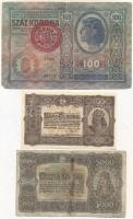 1913. 100K piros "Magyarország" bélyegzővel T:III + 1923. 100K nyomdahely nélkül T:I + 5000K T:IV