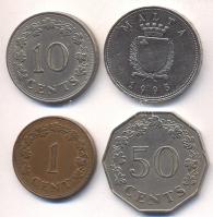Málta 1972. 1c + 10c + 50c + 1995. 1L T:2,2-
Malta 1972. 1 cent + 10 cents + 50 cents + 1995. 1 Lira...