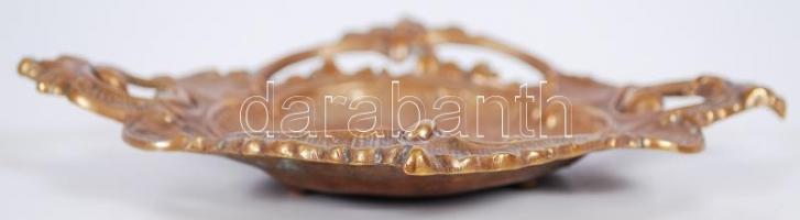 Pipázó angyalka, réz domborműves tálka 18x16 cm