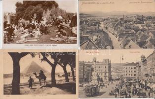 26 db vegyes, 4 lap kivételével régi külföldi (főleg osztrák) és magyar városképes lap, köztük egy egyiptomi lap emlék bélyeggel és alkalmi bélyegzéssel (gyapot kongresszus) / 26 db foreign (mainly Austrian) and Hungarian postcards, between them an Egyptian postcard with special cancellation and commemoratives (cotton congress)