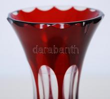 Rubinvörös váza, több rétegű, csiszolt, metszett, hibátlan, m:20 cm/ Glass vase, flawless condition
