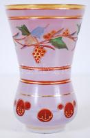 Több rétegű üveg pohár, kézzel festett, metszett, csiszolt, hibátlan, m:15 cm, d:9 cm / Hand-painted glass cup