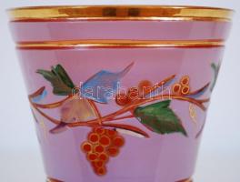 Több rétegű üveg pohár, kézzel festett, metszett, csiszolt, hibátlan, m:15 cm, d:9 cm / Hand-painted...