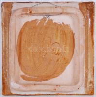 Beépíthető figurális életképet ábrázoló mázas kerámia csempe, apró lepattanással, jelzett, 21×21 cm