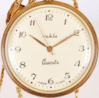Ruhla kvarc zsebóra, nem működik, sárgaréz lánccal/ Ruhla quartz pocket watch