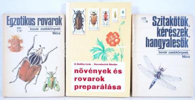 Három darab rovarokkal foglalkozó könyv tétel: Növények és rovarok preparálása. Szitakötők, kérészek, hangyalesők. Egzotikus rovarok.