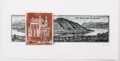 Vertel József (1922-1993): Dömös. Rézkarc, papír, jelzett, 6×18 cm