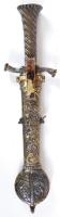 Dísztőr gazdagon díszített hüvelyben, öv tartóval, hiányos markolatvéggel/ Dagger with decoration hu...