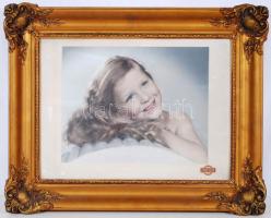 Antik dekoratív fa keret, üvegezett fényképpel, apró lepattanásokkal, 40×50 cm