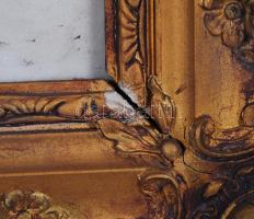 Antik dekoratív fa keret, üvegezett fényképpel, apró lepattanásokkal, 40×50 cm