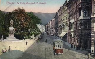 Trieste Via Giulia, D. Rossetti statue, tram (wet damage)