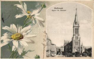 Mulhouse St. Etienne church, floral litho