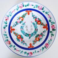 1907 Kézzel festett porcelán emléktányér /  Hand painted porcelain memory plate, d: 23cm