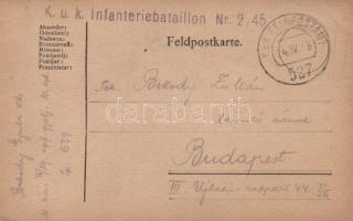 Katonai és tábori posta; Levelezőlap "K.u.k. Infanteriebataillon Nr. 2/45." "FP 527", Military and field post, Postcard "K.u.k. Infanteriebataillon Nr. 2/45." "FP 527"