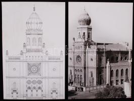 1964, egy darab nagyméretű fotó (29×20 cm) és egy darab fotogrammetriai rajz (29×18 cm) a kecskeméti zsinagógáról