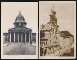 21 db régi és modern képeslap vegyesen: 13 régi, külföldi városképes templomokról (német, dán, spany...