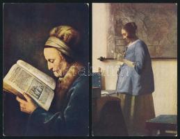 17 db régi, egy kivételével használatlan festményreprodukciók: Millet, Leyster, Botticelli, Pieter d...