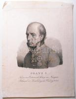 cca 1800 I. Ferenc (1768-1835), nyakában az Aranygyapjas rend jelvényével. Rézmetszet, papír /  Francis I, first Emperor of Austria, with the emblem of the Order of the Golden Fleece. Copper engraving, 27x20,5cm