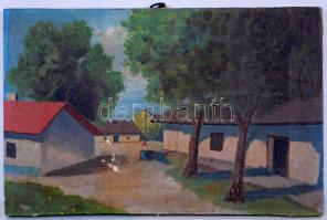 Jelzés nélkül: Utca részlet. Olaj, vászon, kisebb hibákkal, 26×40 cm