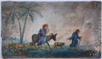 Jelzés nélkül: Menekülés Betlehemből. Olaj, vászon, rossz állapotban, 24×42 cm