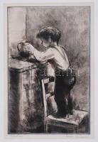 Iván Szilárd (1912-1988): Kíváncsi. Rézkarc, papír-farost, jelzett, üvegezett keretben 52×37 cm