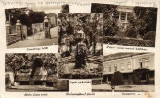 Balatonfüred csendőrségi üdülő, tanárok üdülőháza, gyógyterem, Blaha Lujza emlékmű, japán park (EK)