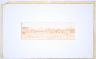Csobaji Zsolt: A győri piactér. Tus, papír, 10×29 cm