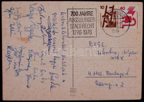 1976 A BVSC vizilabdacsapatának tagjai által aláírt képeslap Zürichből