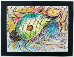 Bene jelzéssel: Hal. Vegyes technika, papír, 17×23 cm