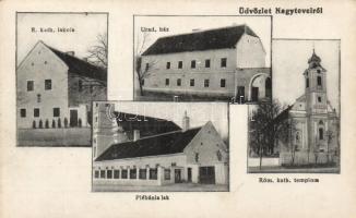 Nagytevel római katolikus templom és iskola, plébánia, uradalmi ház