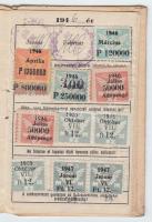 1945 Magyar Magánalkalmazottak Szabad Szakszervezete tagsági igazolvány a szakszervezet saját bélyegeivel (megviselt)