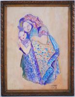 Kádár Béla jelzéssel: Anya és lánya. Olaj, karton, üvegezett keretben, 36×28 cm