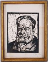 Olvashatatlan jelzéssel: Férfi fej. Fametszet, papír, üvegezett keretben 29×22 cm