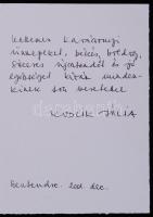 Kézzel készített üdvözlőlap Kudlik Júliai saját kezű üdvözlő soraival és aláírásával