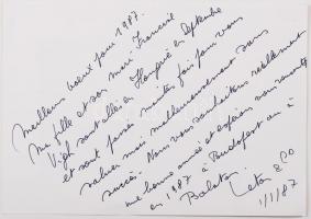 1975 Angela Borgers: Print. Hátoldalt a művésznő saját kezű üdvözlő soraival. Jelzett. 15x21 cm