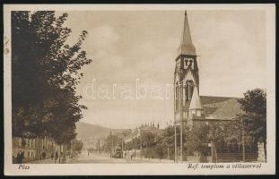 Pécs református templom, villasor, villamos (EK)