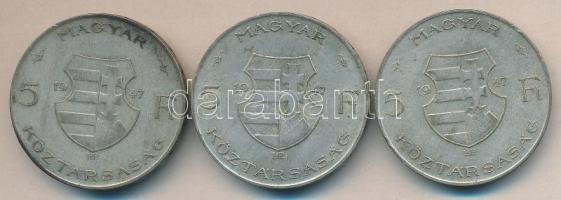 1947. 5Ft Ag "Kossuth" (3x) T:2-,3