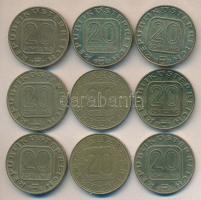 Ausztria 1980-1995. 20Sch (9x) 7klf motívummal emlékpénzek T:2 Austria 1980-1995. 20 Schilling (9x) 7 different motives, commemorative coins C:XF