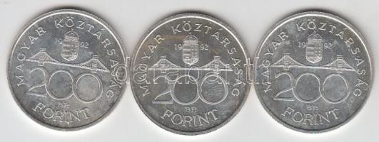 1992. 200Ft Ag "MNB" (3x) T:1-