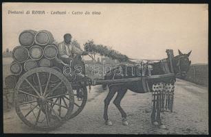 Roma, Rome; Costumi, Carro da vino / horse cart with wine, folklore