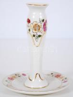 Zsolnay virágos mintás gyertyatartó, kézzel festett, jelzett, m:14 cm/ Zsolnay porcelain candlestick