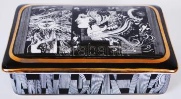 Szász Endre által tervezett Hollóházi jelzett porcelán ékszeres doboz hibátlan állapotban / Faces designed by Endre Szasz Hollohaza chinaware jewelry box in flawless condition 14x9x4 cm