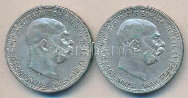 Ausztria 1912. 2K Ag + 1913. 2K Ag T:2 ph. Austria 1912. 2 Corona Ag + 1913. 2 Corona Ag C:XF edge error