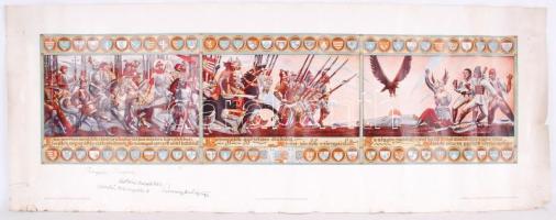 Remsey Jenő: A lenyűgözött Hungária. Irredenta nyomat a festő saját kezű aláírásával és ajánlásával. 92x36 cm