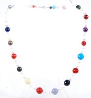 Tenyésztett gyöngy nyaklánc vegyes kövekkel és ezüst (Ag) szerelékkel /  Cultured pearl necklace with mixed stones and silver accessories, 45cm