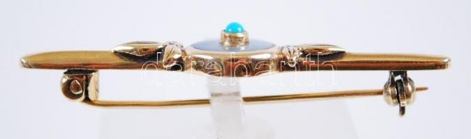 cca 1900 14K arany (Au) bross gyöngyház és türkiz díszítéssel / 
Golden (14ct) brooch with nacre and...