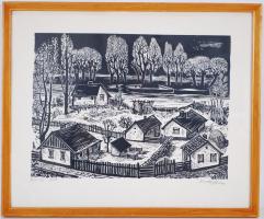 Bordás Ferenc (1911-1982): Kora tél. Linómetszet, 19/100, jelzett, üvegezett keretben, 47,5x57,5cm