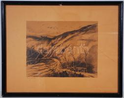 Barta Ernő (1878-1956): Przemysl 1915. Litográfia, jelzett, üvegezett keretben, 40x50cm (üveg hibás)